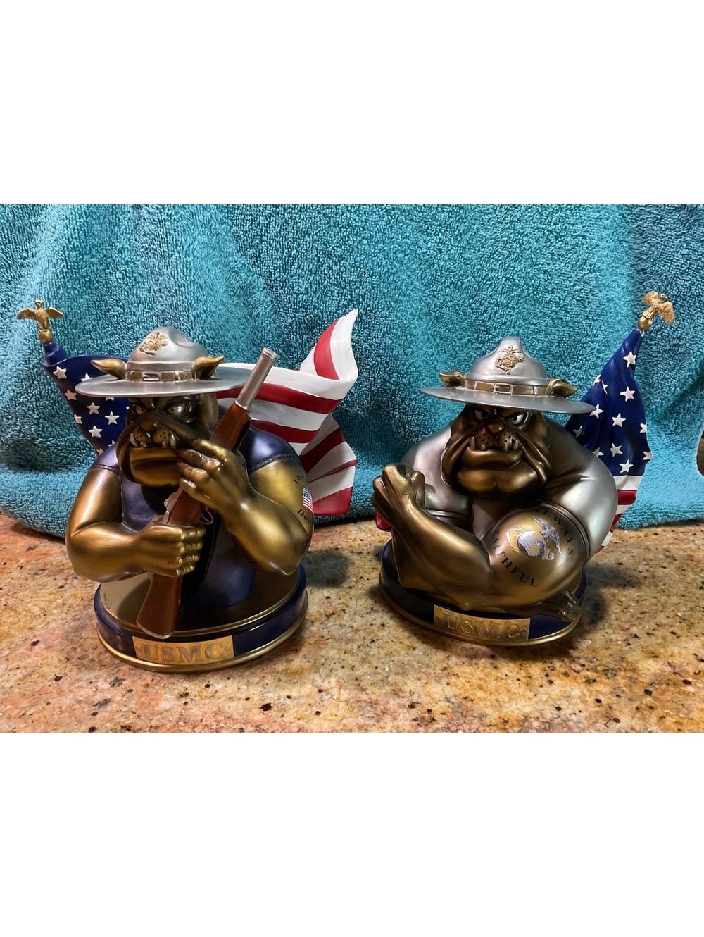USMC Devil Dog Statues 2003 Bradford Exchange Damage Pls See